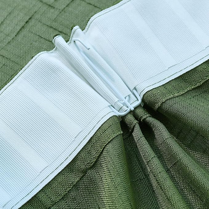Dark Green Linen Look Sheer Curtains 108 Inches Long 2 Panels, Rustic Textured Light Filtering Drapes, Olive Window Decor, Floor to Ceiling Pinch Pleat Curtain with Hooks