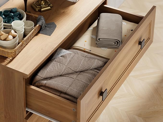 Modern Drawer Dresser for Bedroom with 6 Drawers, 2 in 1 Chest of Drawers with Organizer Storage for Bed Room,Livingroom Hallway Oak