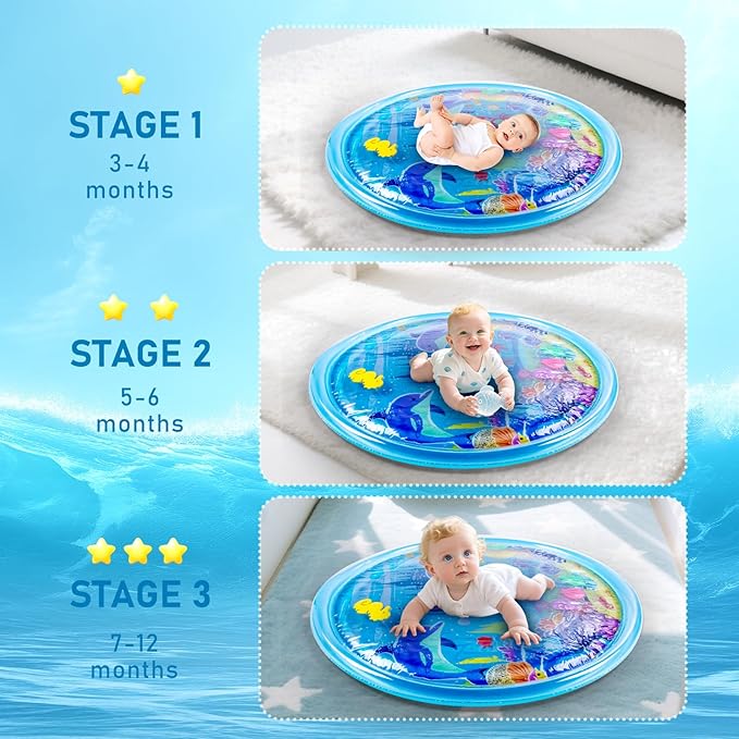 40''*40'' Tummy Time Water Mat for Babies, Extra Large Baby Water Mat for Sensory Development, Inflatable Water Play Mat Toys for Babies Toddlers 3 6 9 12 Months