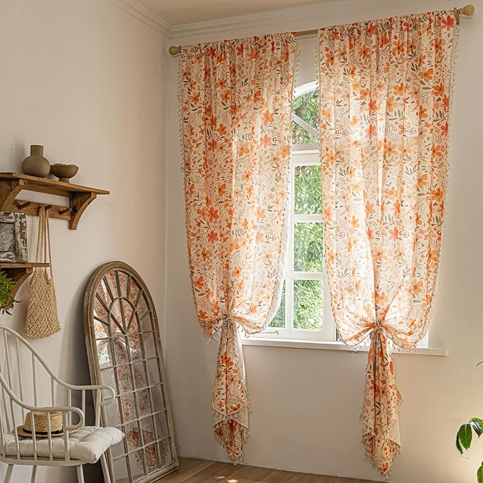 ENJOYBRIDAL Floral 84 Inch Curtains for Bedroom Living Room Drapes 2 Panel Sets Semi Sheer Farmhouse Patterned Window Curtain Panels Floor Length Cute Boho Rod Pocket Cottagecore Window Treatments