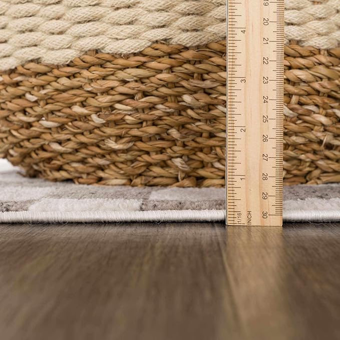 Hauteloom Pertek Modern Checkered Area Rug - Modern Geometric Carpet for Living Room, Kids Room, Nursery - Bohemian Boho Carpet - Brown, Beige, Cream - 7'10" x 10'