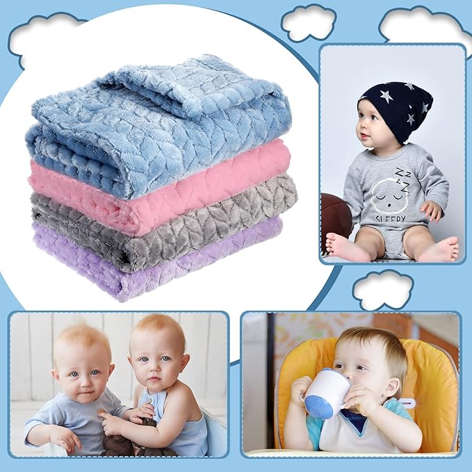 Frienda 4 Pcs Baby Fuzzy Blanket Fluffy Baby Blanket for Boys Girls Soft Warm Infant Newborn Toddler Receiving Nursery Bed Supplies, 32 x 24 Inch(Elegant Color)