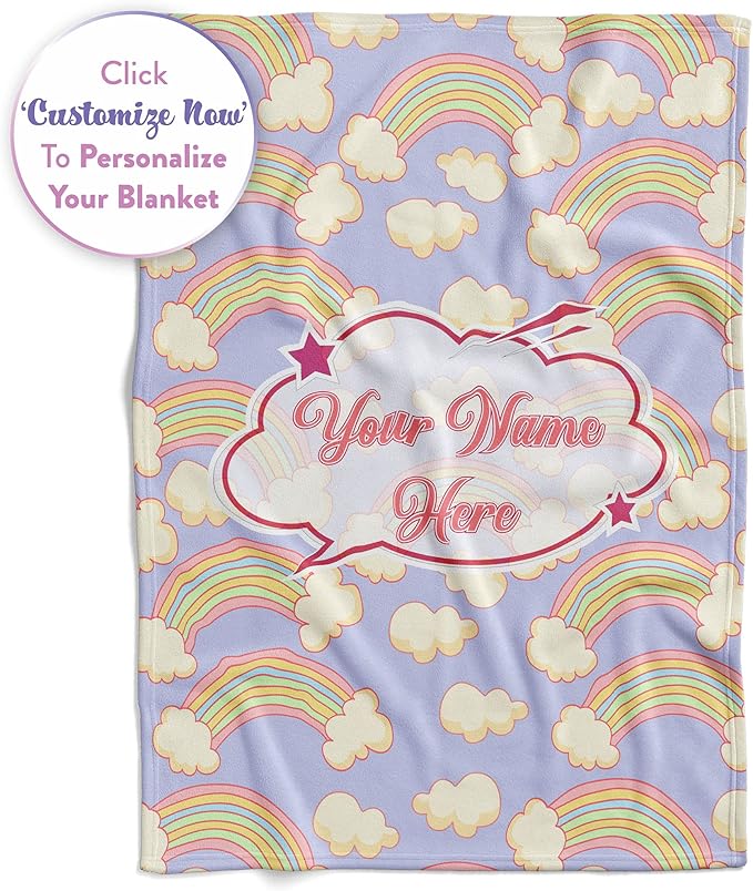 Personalized Rainbow Blanket for Girls | Kids Rainbow Unicorn | Custom Plush Fuzzy Rainbow for Toddler | Customized Little Girl Throw Blankets | Girl Sofa Bed Birthday | Fleece 30x40