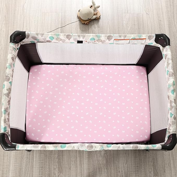 PHF Soft Mini Crib Sheet Set, 2 Pack Silky Comfy Pack N Play Sheets for Boys Girls, Universal Fit for Pack N Play, Playard and Mini Crib Mattresses, Castle