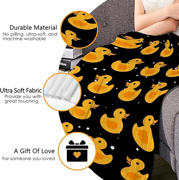 Thuswarm Cute Snowflake and Duck Flannel Blanket for Autumn Winter Gifts Warm Cozy Soft Funny Print Throw for Bed Couch Sofa 80”×60” Large for Adult