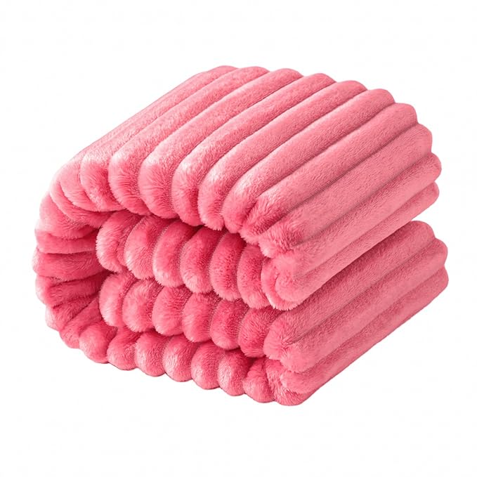NTBAY Plush Flannel Oversized Baby Blanket, 50X60 Inches Soft and Warm Toddler Blanket with Striped Texture Nursery Bed Blanket for Stroller, Crib, Travel, Baby Gift, 50"x60", Coral Pink
