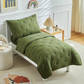DuShow 4 Piece Toddler Bedding Set,Embroidery Crib Comforter Set for Boys Includes Toddler Bed Comforter,Fitted Sheet,Flat Sheet and Envelope Pillowcase,Soft Toddler Bed Sheet Set-Olive Green ﻿