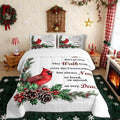 Red Cardinal Comforter Set Full Size,Christmas Birds Holly Pinecones Kids Bedding Set,Berries Poinsettia Rustic Animal Quilt Comforter,White Red Green Duvet Insert,2 Pillowcases