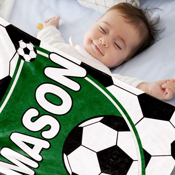 Personalized Soccer Blanket with Name for Boys, Custom Name Blanket for Teen, Soft Flannel Soccer Customized Gift for Birthday 50"x60"