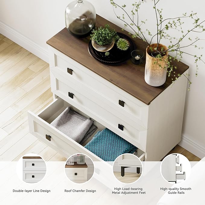 Modern White Dresser for Bedroom with 6 Drawers, 2 in 1 Wooden Chest of Drawers with Organizer Storage for Bed Room,Livingroom Hallway