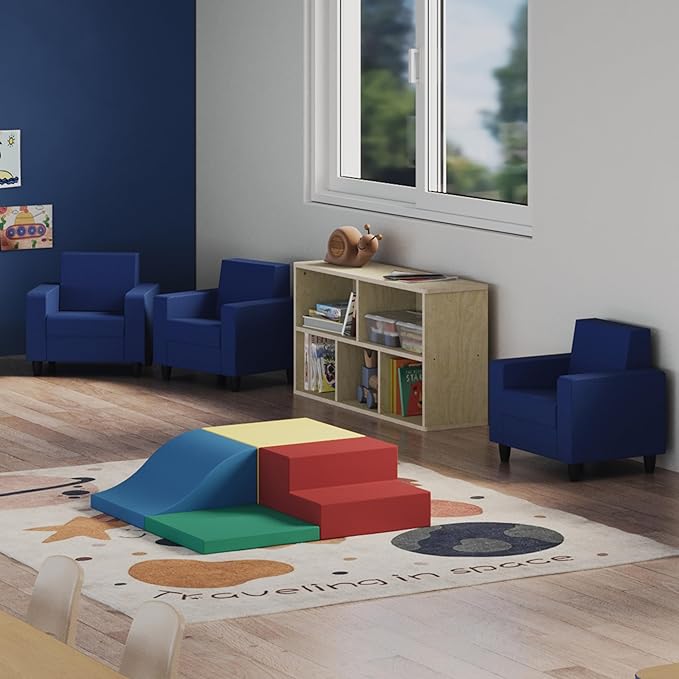Factory Direct Partners SoftScape Inspired Playtime Classic Reading Chair, Children's Commercial-Grade Upholstered Furniture for Home, Daycare, Preschool, Library; Comfy Modern Design - Blue, 14472-BL