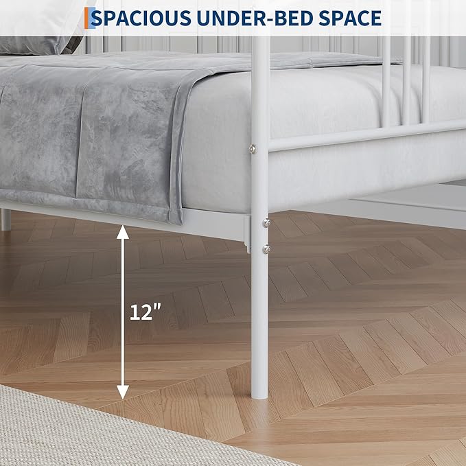 GarveeHome Daybed with Trundle, Sturdy Metal Day Bed with Steel Slat Support, Trundle Bed Twin with Arched Headboard, SofaBed for Living Room, Bedroom and Guest Room, White
