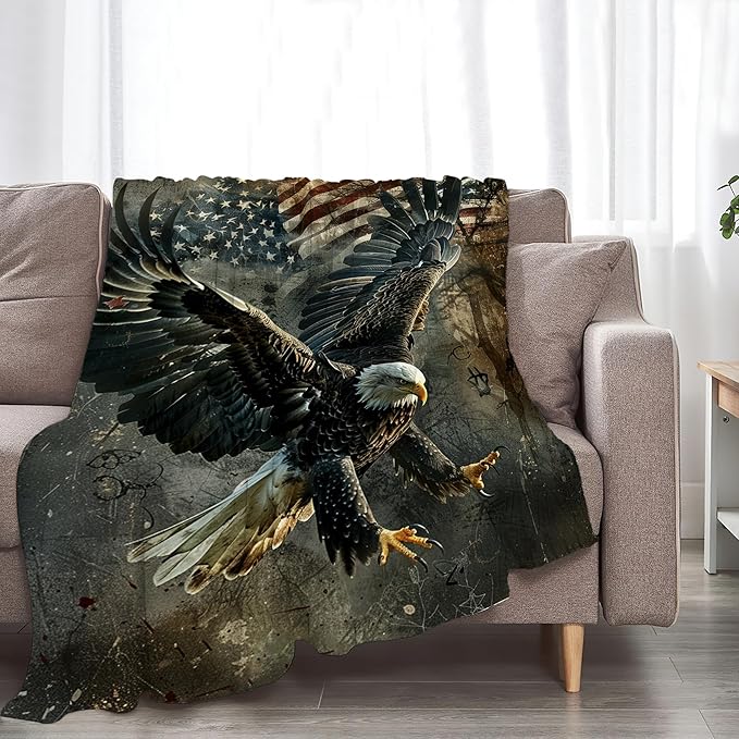 American Eagle Blanket Bald Eagle Throw Blanket Eagle Gifts and Decor Eagle American Flag Blanket for Girls Boys Women Men Kids Adults Soft Warm Cozy Fleece Blanket for Couch Sofa Bed 80"x60"