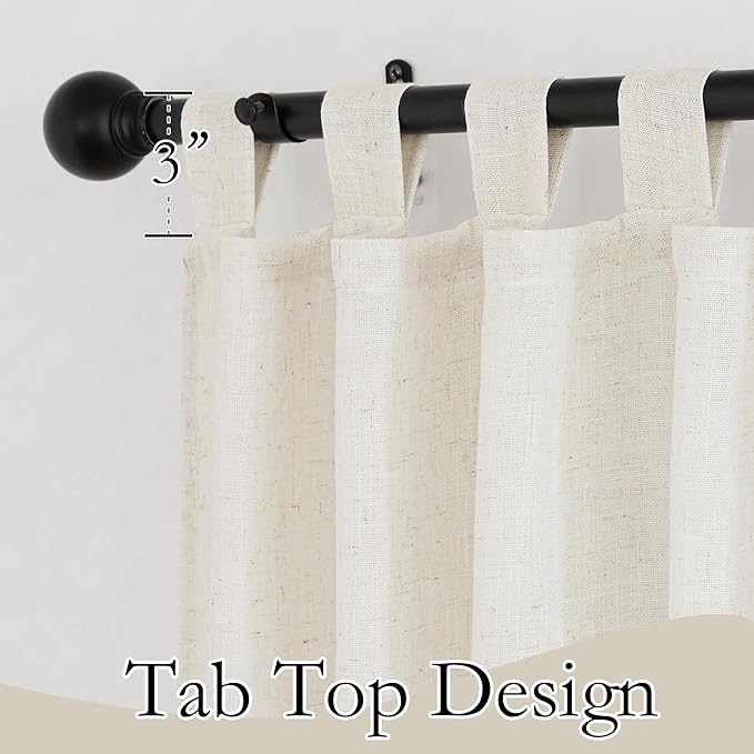 RYB HOME Linen Sheer Curtains 84 inch Long - Semi Sheer Curtains Linen Textured Tab Top Window Drapes Light Glare Filtering Privacy for Living Room Bedroom, 52 Wx 84 L, 1 Pair
