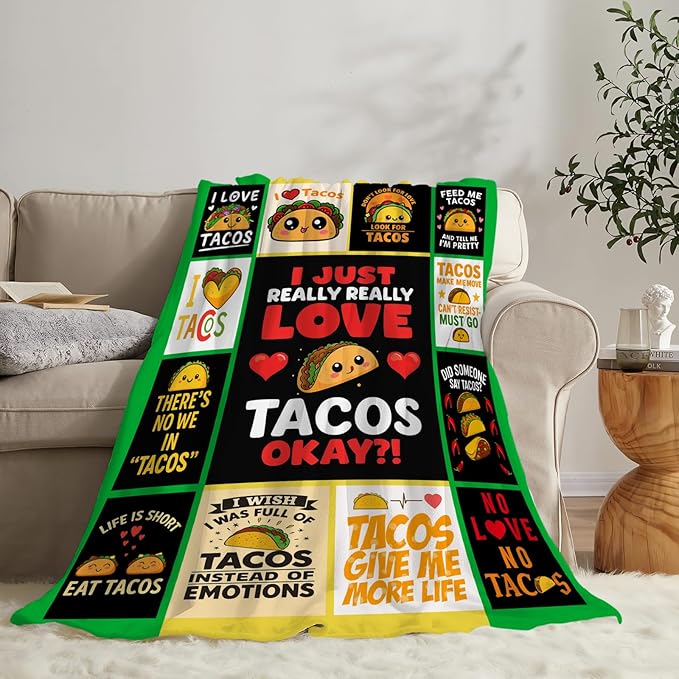Taco Fleece Blanket Just a Girl Who Loves Tacos Throw Blankets for Girls Women Super Soft Warm Flannel Cartoon Food Throws Gifts for Kids Cozy Fuzzy Plush Stuffed Couch Bed Bedding Decor 60"x50"