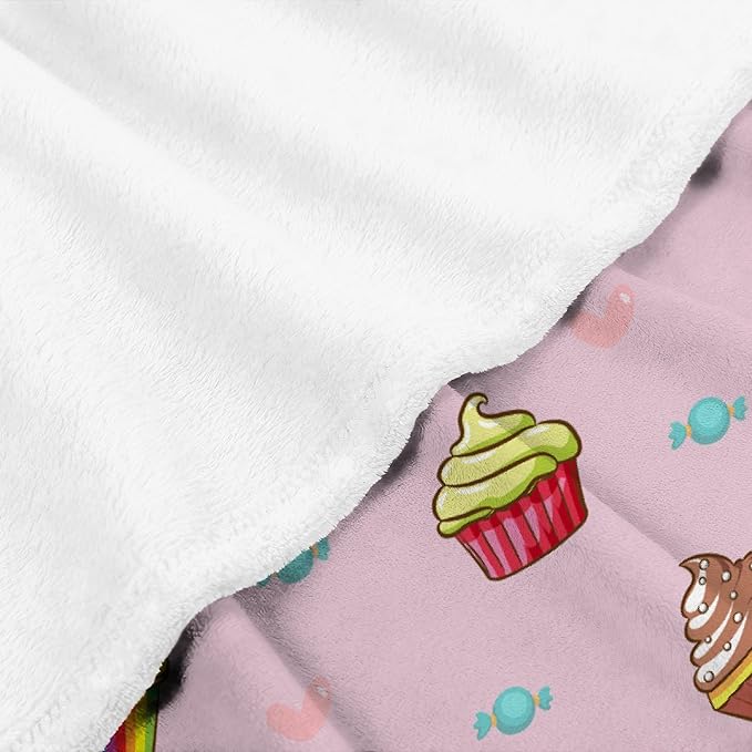 Thuswarm Cupcake Candy Pink Flannel Throw Blanket Warm Cozy Soft Funny Print Blankets for Bed Couch Sofa Room Decoration Gifts 50”×40” Small for Kid