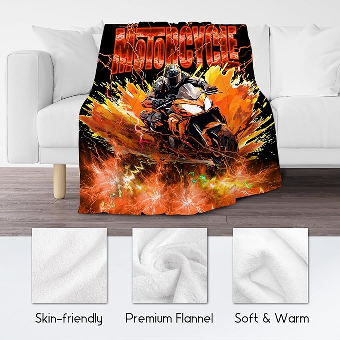 Blanket for Boys Motorcycle Blankets Gifts for Car Lovers, 60"x80" Warm Cozy Flannel Throw for Bed Living Room