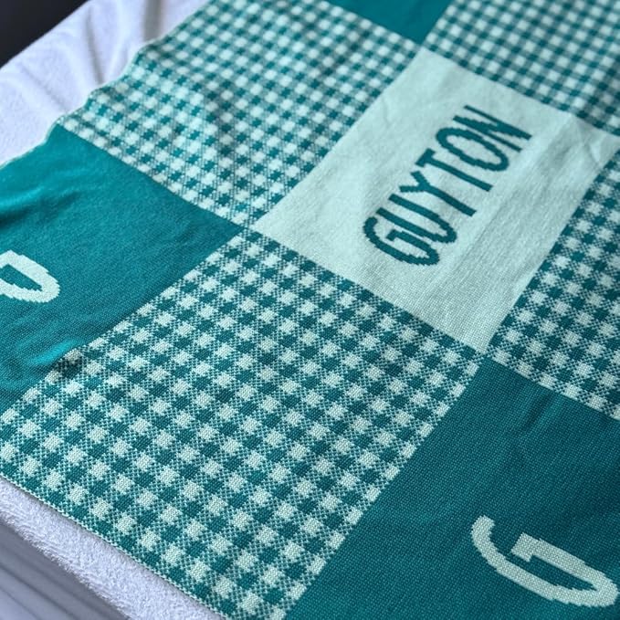 Personalized Signature Gingham Blanket – 100% Organic Cotton Customized Baby Blanket, Custom Name, Bassinet 30x40, Gift for Baby Shower, Birthday Present, Girls and Boys, Toddler Kids, Made In America