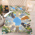 Cats Comforter Set Queen: Kawaii Floral Cat Bedding Set Daisy Kitten Blue Sky Quilts Cartoon Flowers Feline Cute Pets Bed Sets for Women Girls Tween Adults 3 Piece