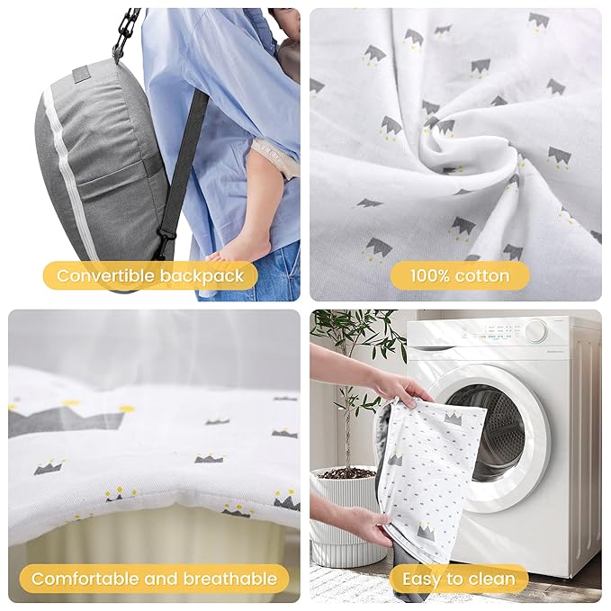 AmazingLife Baby Lounger, Newborn Lounger with Mosquito Net, Converts to a Backpack for Easy Carrying, Gifts for Babies Aged 0-12 Months, Star