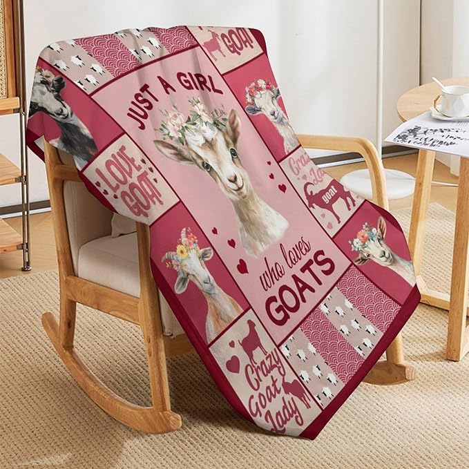 Goat Blanket Just A Girl Who Loves Goats Cute Pink Sheep Lamb Animal Print Throw Blankets for Sofa Stuff Decor Soft Cozy Fleece Plush Flannel for Baby Girls Women Adults Lover 40"x50"