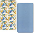 TILLYOU Muslin Crib Sheets for Boys and Girls 2 Pack, Neutral Soft Cotton Baby Crib Mattress Protector, for 52x 28 Toddler Bed, Animal Geometry & Blue