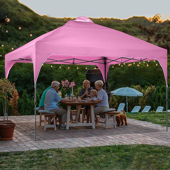 GDY 12X12 Pop Up Canopy Tent, Outdoor Canopy Tent, Commercial Instant Gazebos, Portable Shelter Canopies, for Patio/Outdoor/Wedding Parties and Events, Pink.