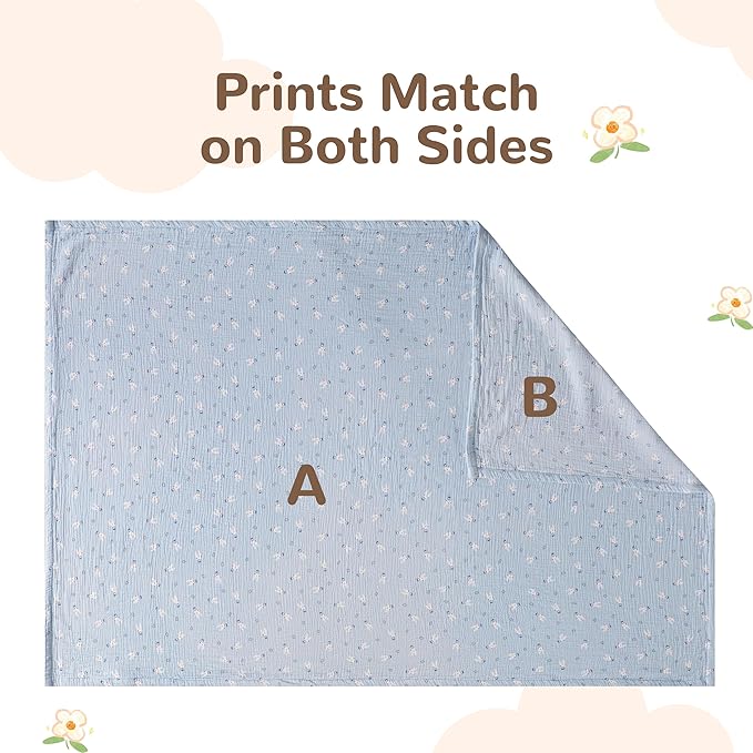NTBAY 4 Layer Muslin Cotton Toddler Blanket, 30x40 Soft and Breathable Receiving for Newborns and Infants, Perfect for Crib, Stroller, Travel, Lightweight Nursery Blanket, Cloudy Bunny