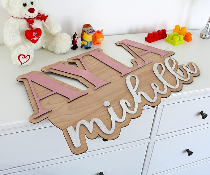 Large Wood Nursery Sign | Nursery name sign for Kids | Custom Wood Name Sign | 3D Wood Baby Name Sign (Black)