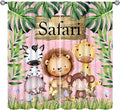Kids Safari Animals Curtains, Cartoon Wildlife Tropical Leaf Pink Blackout Window Treatments, Rod Pocket Thermal Insulated Drapes 2 Panel Sets for Bedroom Nursery Classroom, 63" W X 63" L