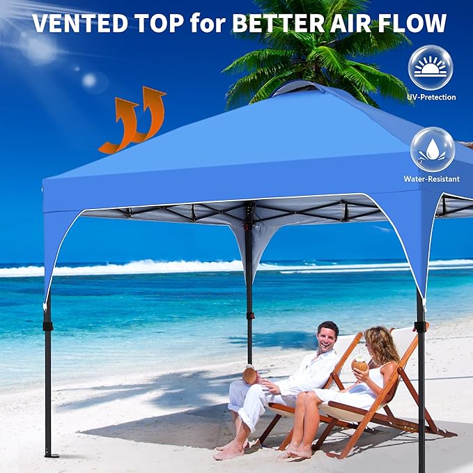 GDY 10x10 Pop Up Canopy Tent, Outdoor Gazebo with 4 Sandbags, Easy Up Canopy with 3 Adjustable Heights for Events, Parties, Camping, Blue.