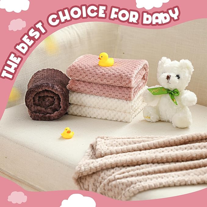 Frienda 4 Pcs Baby Fuzzy Blanket Fluffy Baby Blanket for Boys Girls Soft Warm Infant Newborn Toddler Receiving Nursery Bed Supplies, 32 x 24 Inch(Beige Brown Color)
