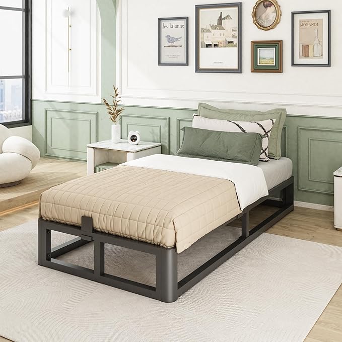 Upgrade Anti Bending and Round Corner Legs 10 inch Metal Twin Bed Frame 3500 LBS Heavy Steel Slats Support Platform Bed Frames No Box Spring Needed Platform Noise Free Easy Assembly