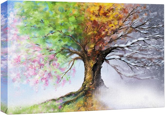 SIGNWIN Canvas Wall Art Four Seasons Fantasy Tree with Colorful Leaves Nature Illustrations Modern Chic Multicolor for Living Room, Bedroom, Office - 32"x48"