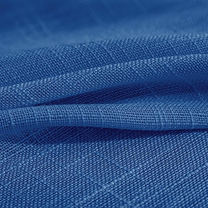 FMFUNCTEX Linen Semi Sheer Curtains for Bedroom, Navy Blue Curtains 63 Inch Length for Living Room, Country Farmhouse Sheer Drapes, Light Filtering Window Curtain, Grommet Top 2 Panels