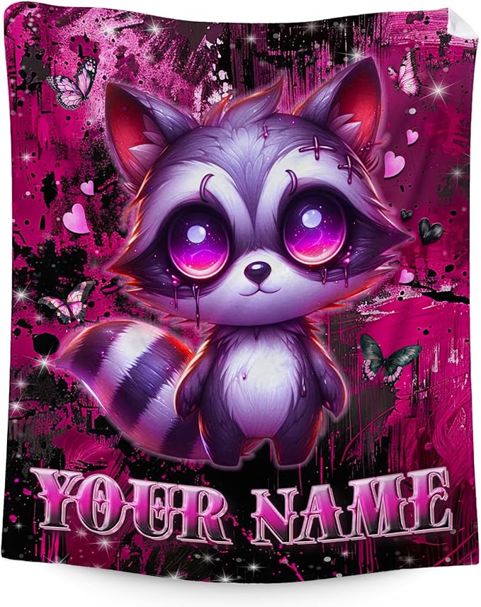 Custom Raccoon Blanket for Girls - Toddler Throw Blanket Gifts for Kids - 30" x 40" Plush Raccoon Throws for Daughter