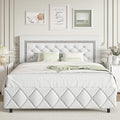 BarnFurin Full Size Bed Frame, Upholstered Platform Bed with Button Tufted Headboard, Princess Platform Bed with Diamond Design, Wooden Slats Support, No Box Spring Required, Easy Assembly, White