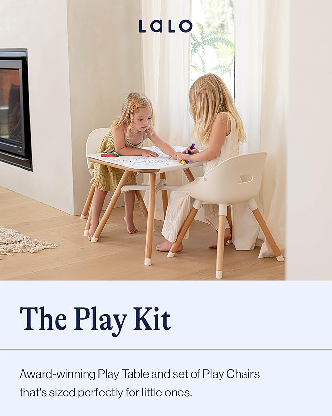 Lalo The Play Kit - Kids Table & Chairs Set with Sustainably Sourced Wood Table & 2 Non-Toxic Bucket Seat Chairs - Safe & Comfortable - Coconut/Coconut