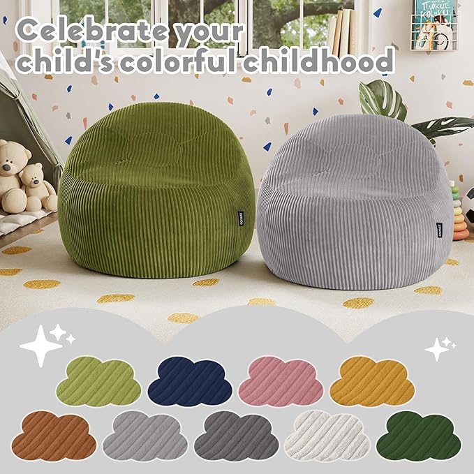 COMAX Bean Bag Chairs for Kids, Toddler BeanBag Sofa with Filler Bean Couch Stuffed for Boys and Girls, Lazy Floor Chair for Playroom, Nursery Room, Light Grey