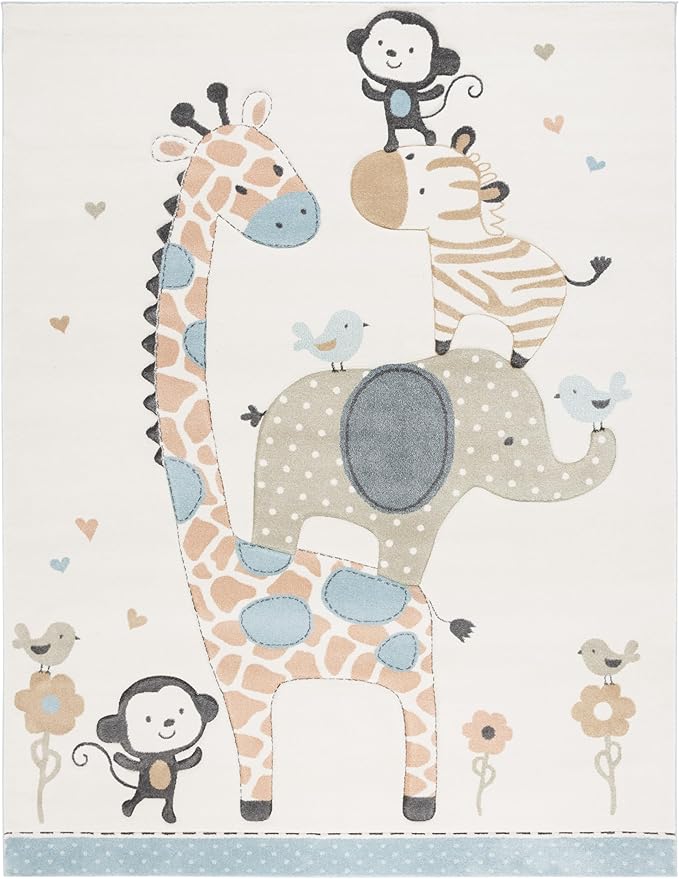 SAFAVIEH Carousel Kids Collection Area Rug - 9' x 12', Ivory, Animal Design, Non-Shedding & Easy Care, Ideal for High Traffic Areas for Boys & Girls in Playroom, Nursery, Bedroom (CRK120A)