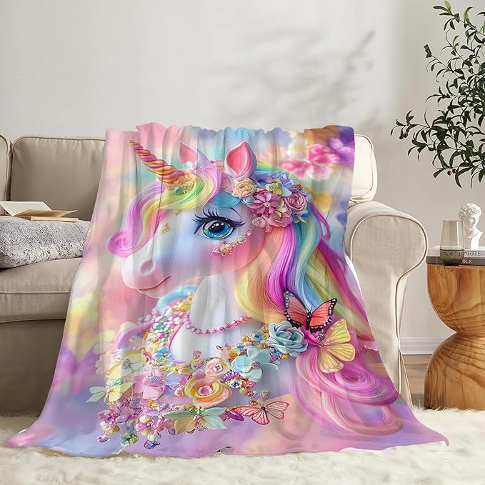 Tijuboni Pink Unicorn Throw Blanket Unicorn Gifts for Girls Women Boys Men Kids Adults Soft Flannel Fleece Blanket for Couch Sofa Bed Home Decor 60"x80"