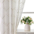 VISIONTEX Sheer Curtains 84 Inches Long 2 Panels Set Taupe Moroccan Embroidery Texture Geometric Rod Pocket Ivory White Voile Tulle Semi Window Treatment Pair for Bedroom Living Room 54 x 84 Inches