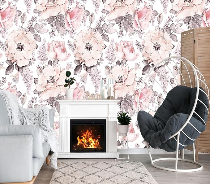 XMPMBM-Pink Flower backsplash Large Decorative Wallpaper Peony Floral Bedroom Bathroom Wall Mural- W 88" X H 59"（36 Square Foot）