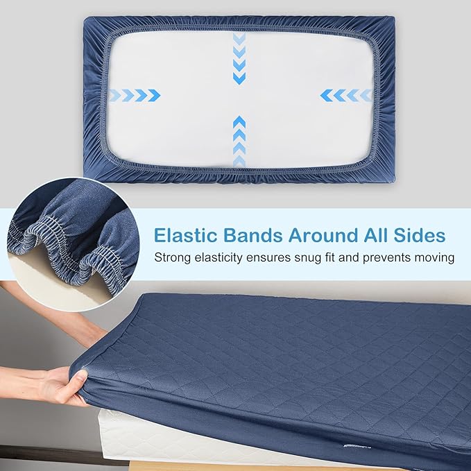 FIOBEE Changing Pad Cover Waterproof 2 Pack Quilted Diaper Change Table Sheets Breathable & Ultra Soft for Newborn Baby Boys Girls Fitted Changer Pads 32"x 16", Blue