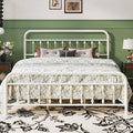 SHA CERLIN King Size Metal Platform Bed Frame with Victorian Style Iron-Art Headboard and Footboard, Easy Assembly, Under Bed Storage, No Box Spring Required, White