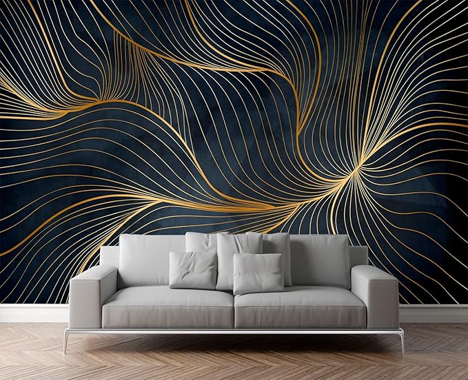 Simple Golden Lines Wall Mural Wallpaper for Bedroom 103" x 69"