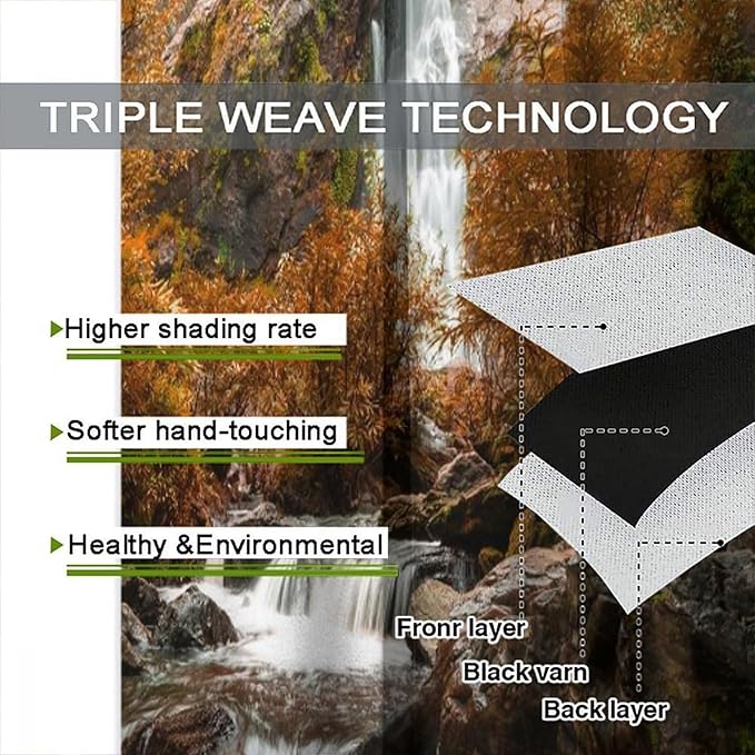 Forest Waterfall Blackout Curtains, Autumn Jungle Mountains Fall Nature Landscape Window Drapes, for Bedroom Living Room 55" W X 63" L