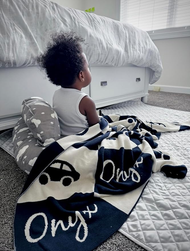 Personalized Signature Icon Blanket – 100% Organic Cotton Customized Baby Blanket, Custom Name, Crib 36x60, Gift for Baby Shower, Birthday Present, Girls and Boys, Toddlers Kids - Made in America