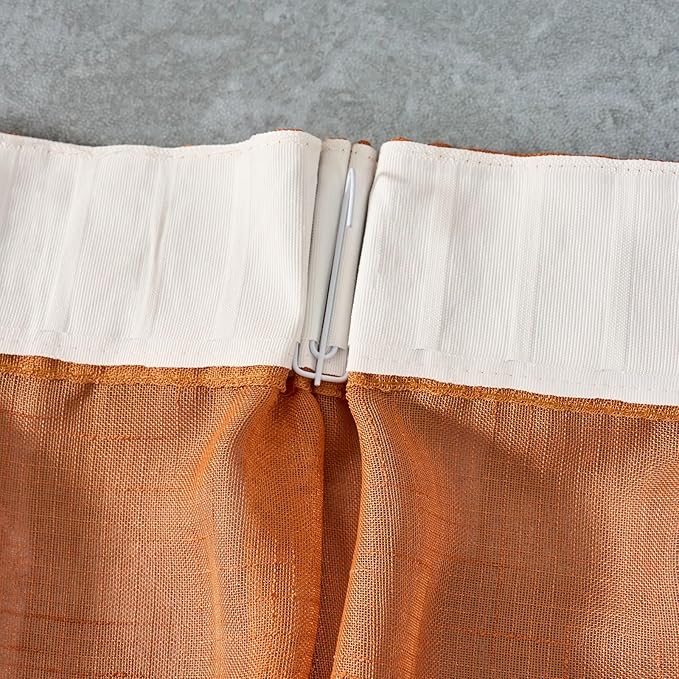Burnt Orange Curtains Sheer 102 Inch Long, Rustic Linen Look Textured Light Filtering Drapes, Western Boho Transparent Window Decor, Floor to Ceiling Pinch Pleat Curtain with Hooks