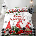 LUVIVIHOME 2PCS Christmas Gnome Duvet Cover Twin, Christmas Bedding, White Duvet Cover, Holiday New Year Xmas Santa Swedish Tomte Snowflake Red Black Buffalo Plaid Comforter Quilt Cover, 1 Pillow Sham